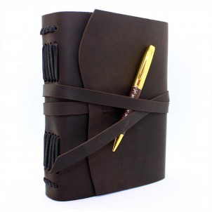 Кожаный блокнот формата A5 Comfy Strap Dark Brown с ручкой-1