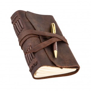 Кожаный блокнот формата B6 Comfy Strap Brown с ручкой-1