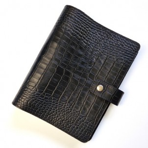 Шкіряний блокнот на кільцях Prestige Black Crocodile-1