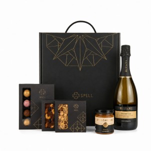 Подарунковий набір з Prosecco, шоколадом, цукерками та карамеллю Spell | Солодке привітання-1